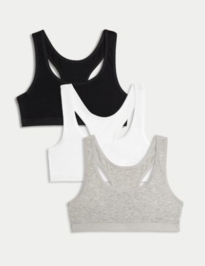 3pk Cotton with Stretch Crop Tops (6-16 Yrs)